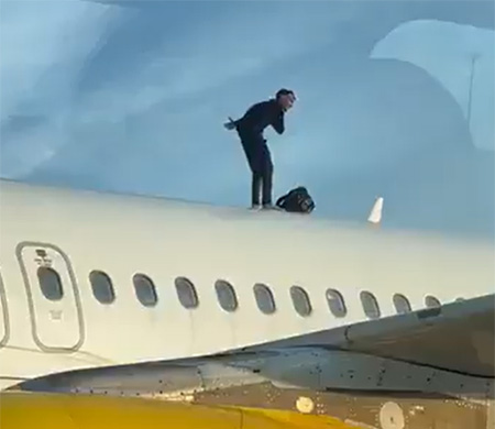 Aprona girdi uçağın tepesine çıktı!