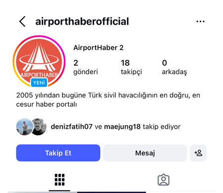 AirportHaber'in Instagram adresi değişti