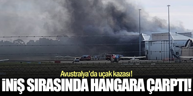 Uçak, iniş sırasında hangara çarptı