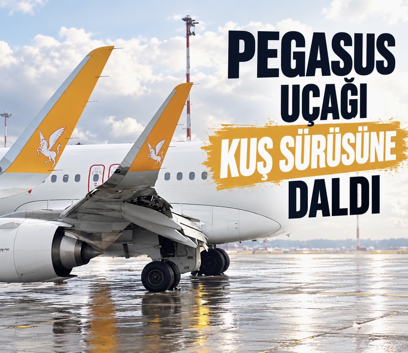 Pegasus uçağı kuş sürüsüne daldı!
